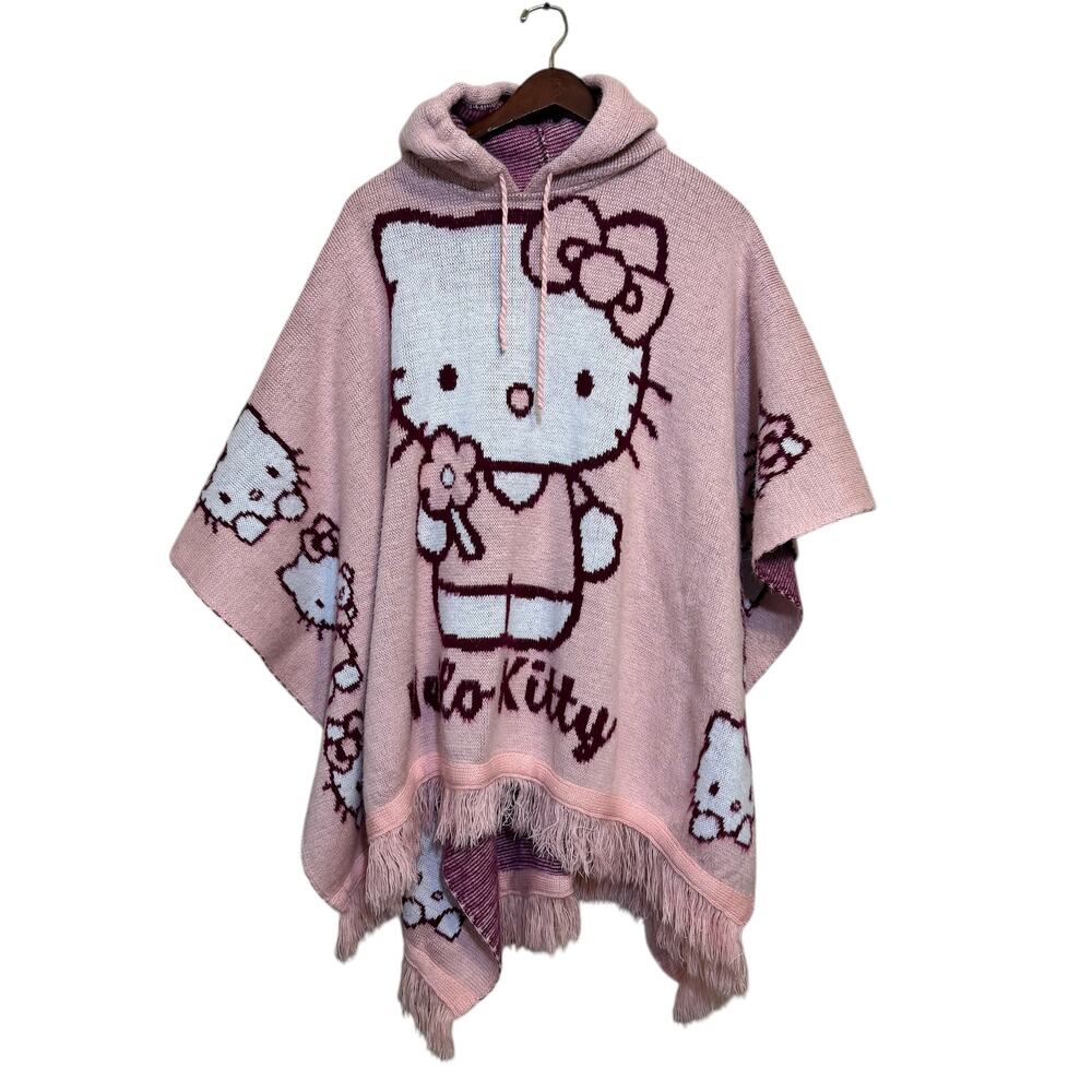 Hello Kitty Adult Poncho Extra Large Ecuador Wool Blend W/ Hood Sanrio Core